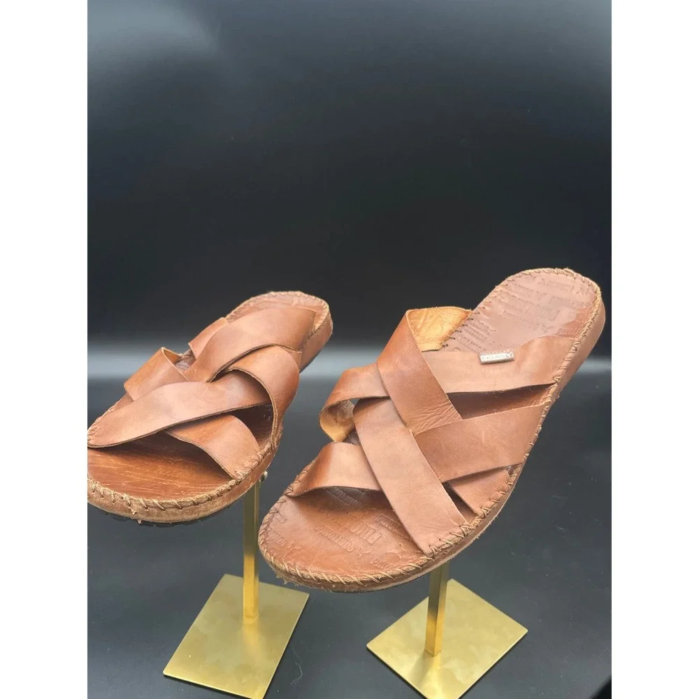 Pikolinos Tarifa Leather Slide Sandals Brown Criss Cross Men's EU 44 US 11